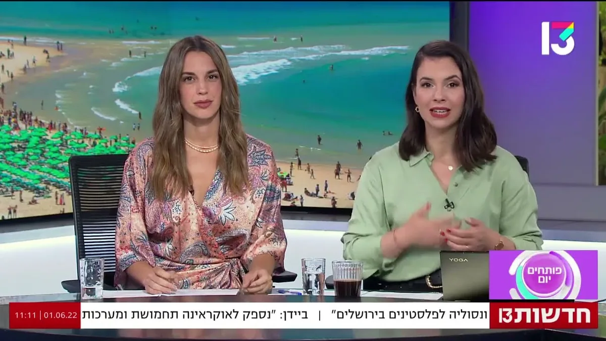 אולפן התוכנית פותחים יום ברשת 13 עם שתי מנחות, מתוך אייטם אירוח של בעל עסק